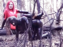 Femdom Humiliation Outdoor: Latex Mistress And Rubber Submissive