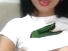 Girl take off straplessbra in  webcam