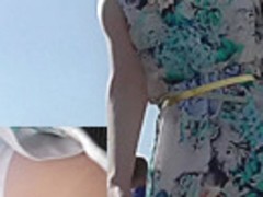 Gentle panties cover sweet pussy in the upskirt clip