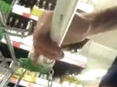 60 SHINY SHORTS COCK OUT AT SUPERMARKET