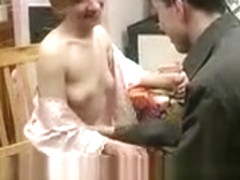 Mature blond gives workshop blowjob