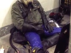 Jerking Off in a blue rubber panties