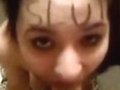 Wench deepthroats and spits it out