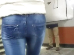 Ass in tight jeans in winter