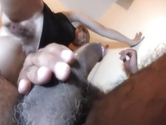 Hairy mature riding a black ...