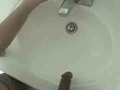 Girlfriend showering then jerking my cock