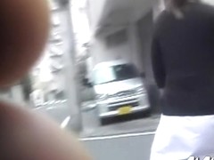 Sharking of graceful Japanese babe wearing a white skirt