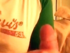 Teasing brunette gives her bf a pov handjob on the bed