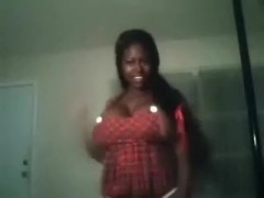 Outrageous dark brown hair ebon hottie with big bubble bra buddies