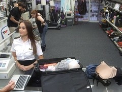 Attractive and brunette latina stewardess sells a luggage gets fucked