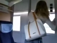 Gorgeous golden-haired bitch in the train eating cum after quickie