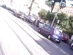 Adorable up skirt girl in the crowded city tram