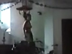 Brunette girl does some kind of masturbation dance, before fucking her man doggystyle.