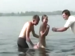 Nude teen with beautiful body by the lake