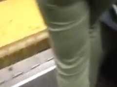 Nice candid booty teen in green pants