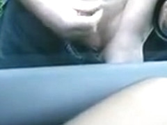 Casual guy strokes to my exhibitionist wife in the car