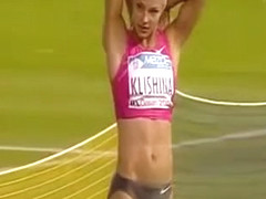 Gorgeous Russian athlete doing her long jumping