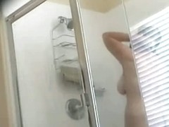 Hidden shower cam gets fat mature chick showering