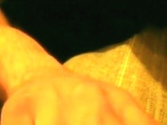 Brunette masturbates, gets eaten out and doggystyle fucked on the sofa.