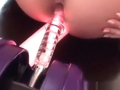 Slutty blonde with big hooters stuffs a long dildo deep inside her ass