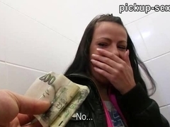 Eurobabe Kristyna banged and jizzed on her back in public toilet