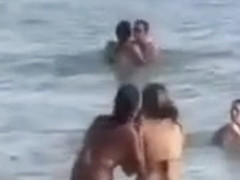 Horny French couple has sex in the water