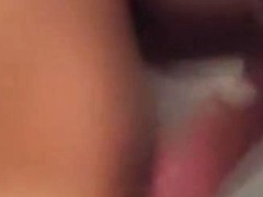 Bull cums on the gf's pussy and the cuck cleans her up