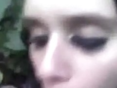 Pov cellphone sextape of a goth girl blowing her bf in public behind a bush