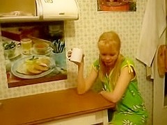 Golden-Haired Girlfriend Drilled In The Kitchen