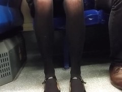 Black tights, parted Upskirt