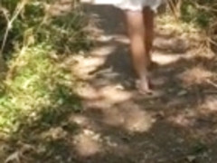 Flashing in the woods. Outdoor exhibitionist