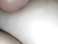Playing with my penis on her hot melons tickling her nipps