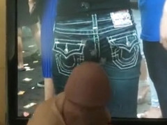 Cum Tribute on Candid Beautiful Korean Girl in Sexy Jeans True Religion