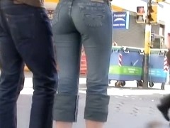 Blonde babe in street candid video