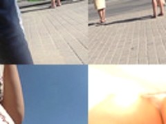 Hot skinny ass upskirt video of a blonde in public