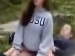 Spying on my buddy fucking his skinny college girl outdoors