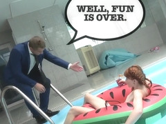 Sexy Redheaded Teen 18+ Sneaks Into The Neighbors Pool