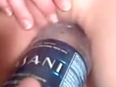 fucking her bald pussy with bottle