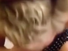 Deepthroat blowjob action with a short-haired blonde woman