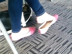 Candid Asian Teen Shoeplay Feet Dangling Pink Flats Part 2