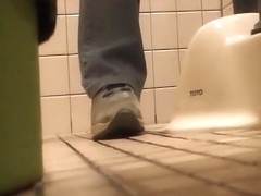 Pissing in the toilet and showing bushy pussy on spy cam