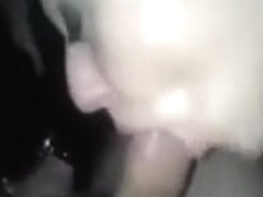 Older wench sucks him dry in a car