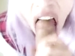 Cock sucking ends on her fac...