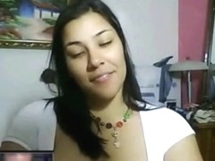 Hot busty latina flashes her big tits for a fake guy online