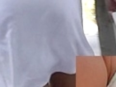 Sexy white strap betwixt up petticoat legs