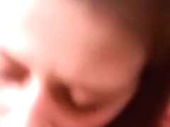 girl sucks and jerks her bf, until she finally gets rewarded with cum in her mouth.