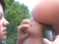 Lesbians Fucking With A Strap-on Outside