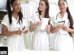 Three Hot Doctors Take Turns Bouncing Up And Down On Lucky Patients Dick