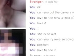 Girl rides her bf on omegle, while a girl masturbates.