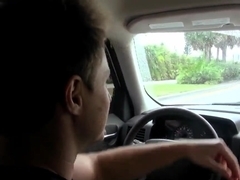 Adorable blonde is driving around with dirty dude